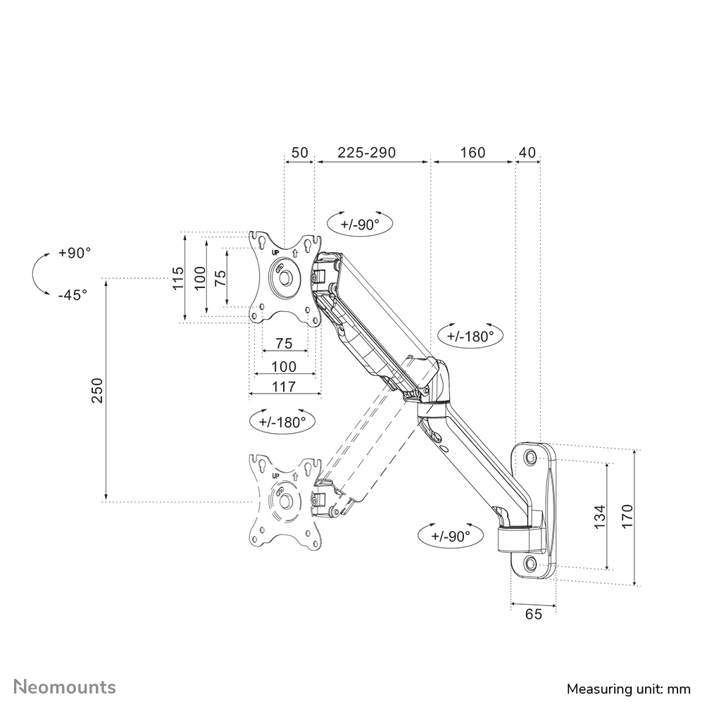 Neomounts WL70-450BL11 Monitor/TV mount wall 17-32" - gas spring - full motion